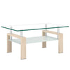 Liam Modern Rectangle Clear Tempered Glass Coffee Table,Oak | Table basse moderne rectangulaire en verre trempe transparent Liam, finition chene