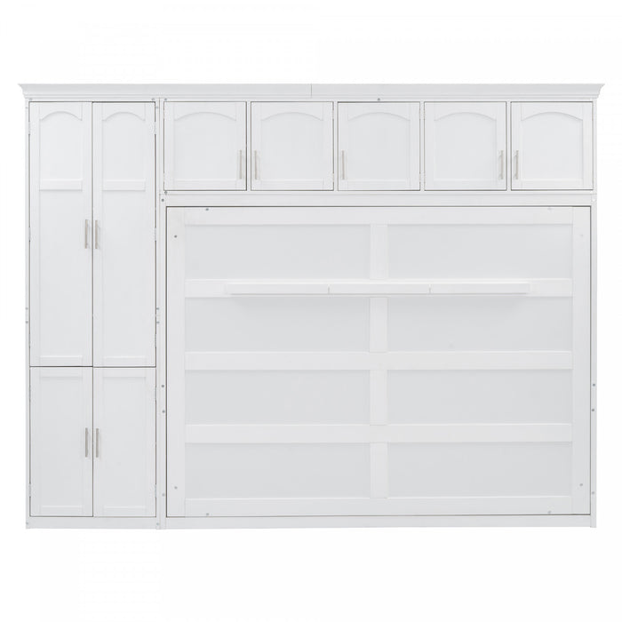 Eileen Space-saving Murphy Wall Bed With Cabinets, Queen Size, White