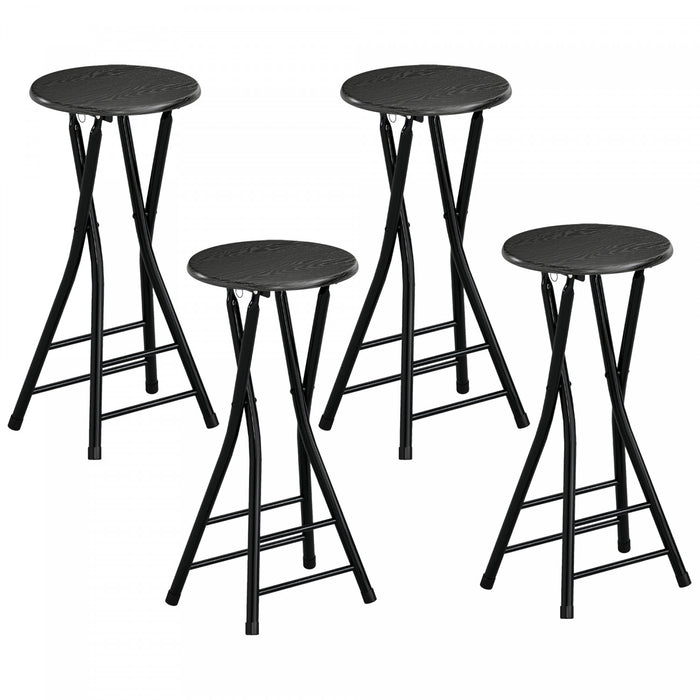 HOMCOM 24\" Bar Stools Set of 4, Folding Bar Chairs with Footrest, Black