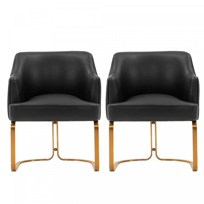 Raya Modern Wood Vegan Leather Dining Chair in Black - Set of 2