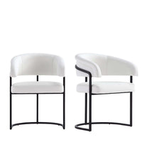 Augusta Modern Metal Vegan Leather Dining Chair in White - Set of 2