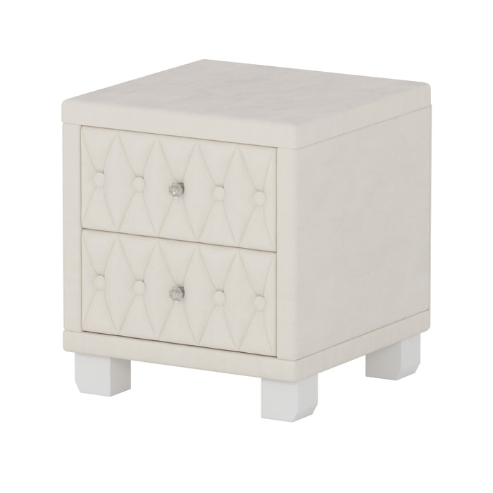 Sophia Elegant Velvet Nightstand with Drawers and Button-Tufted Design,Beige