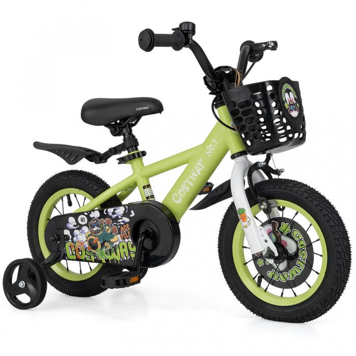 Costway 12\" Kid's Bike For 3-4 With Height-adjustable Handlebar & Saddle Handbrake Green