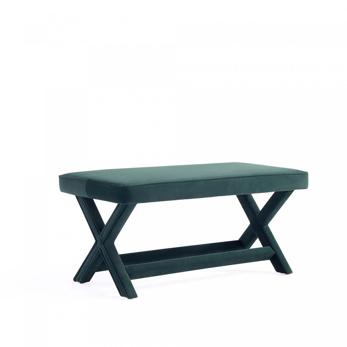 Abigail Mid-Century Modern Upholstered Velvet Accent Bench in Forest Green