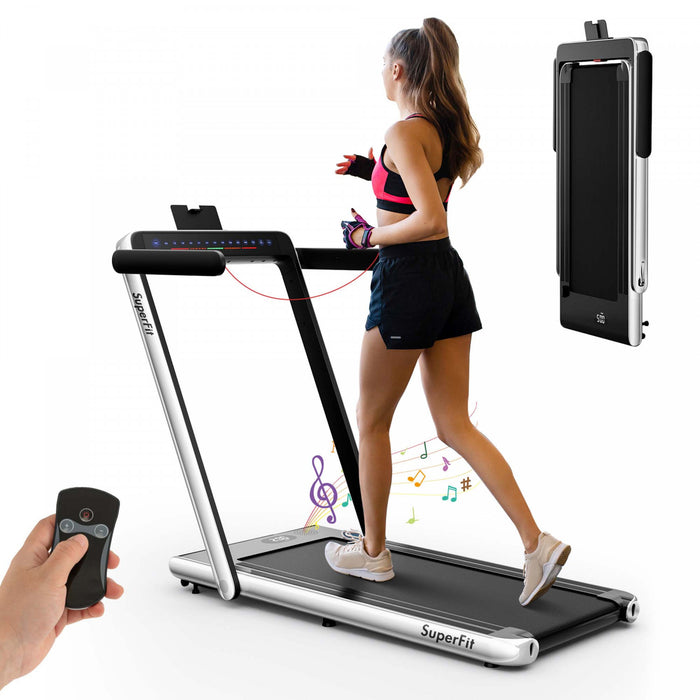 Superfit 2.25hp 2 In 1 Dual Display Folding Treadmill Jogging Machine W/app Control White