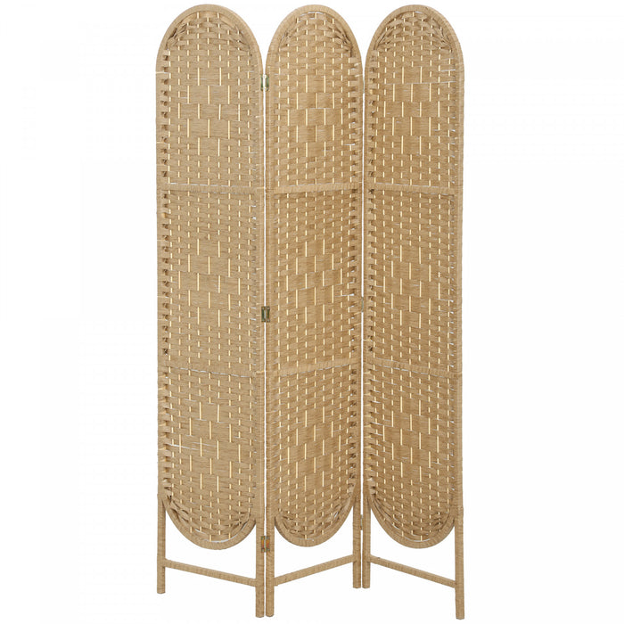 HOMCOM 3 Panel Room Divider, Bohemian Folding Privacy Screen, Natural Wood