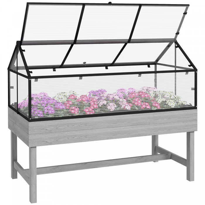 Outsunny Raised Garden Bed With Cold Frame Greenhouse Vent Distressed Grey