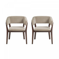 Blake Modern Faux Mohair Wood Armchair in Natural - Set of 2 Dining Chair 