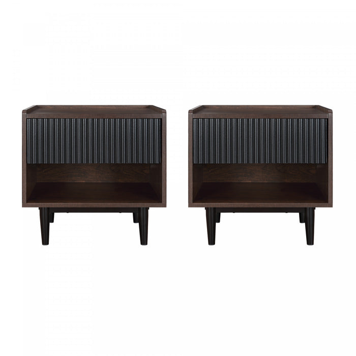 Duane Mid-Century Modern 20\" Fluted Nightstand in Black (1-Drawer) - Set of 2