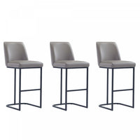 Serena Modern Metal Upholstered Barstool in Taupe - Set of 3 Bar Stool