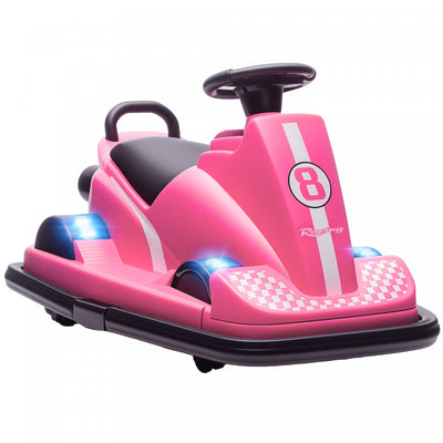 Qaba Bumper Car for Kids, 6V Electric Ride on Toy with 360 Degree Spin and Dual Motors, Battery Powered Bumping Car with Music, Bright LED Lights, for Ages 3-8 Years, Pink