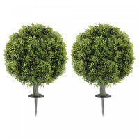 HOMCOM 2PC Artificial Boxwood Topiary Balls, Fake Plants with Ground Stake