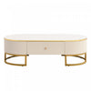 Edison 47.2" Oval Engineered Wood Coffee Table With Storage Drawers - White | Table Basse Ovale Edison De 47,2" En Bois Composite Avec Tiroirs De Rangement - Blanche