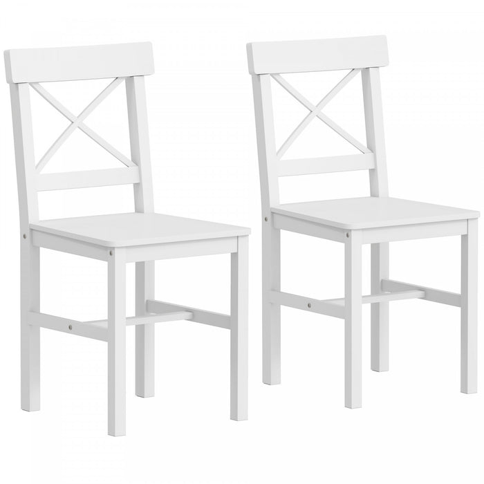 HOMCOM Farmhouse Wood Dining Chairs Set of 2 with Cross Back, White