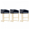 Louvre Mid-Century Modern Metal Upholstered Counter Stool in Black - Set of 3 Bar Stool | Tabouret de comptoir rembourre en metal noir style mid-century modern Louvre - Lot de 3