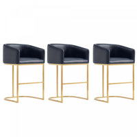 Louvre Mid-Century Modern Metal Upholstered Counter Stool in Black - Set of 3 Bar Stool