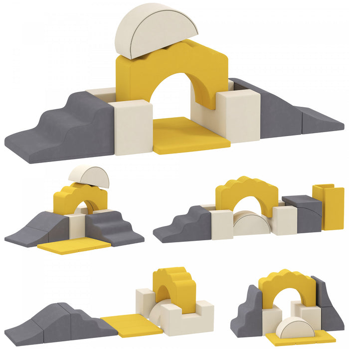 Qaba Baby Soft Play Set, 7-piece Foam Climbing Blocks Set, Indoor Soft Play Gym Activity Play Set For Crawling, Sliding And Playing, Yellow