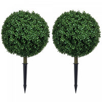 HOMCOM Set of 2 Artificial Boxwood Topiary Trees with Ground Stakes