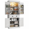 HOMCOM 71" Kitchen Pantry Cabinet with Spice Racks and LED Lights, White