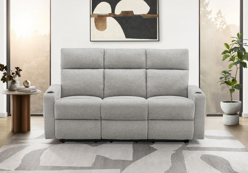 MONARCH SPECIALTIES 3-SEATER RECLINING SOFA, 70\" WIDE, MANUAL RECLINER, LIGHT GREY FABRIC, CONTEMPORARY RECLINER