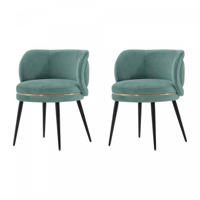 Kaya Modern Wood Velvet Dining Chair in Mint Green - Set of 2