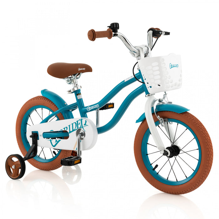 Costway 14\" Kid's Bike With Removable Training Wheels & Basket For 3-5 Years Old Blue