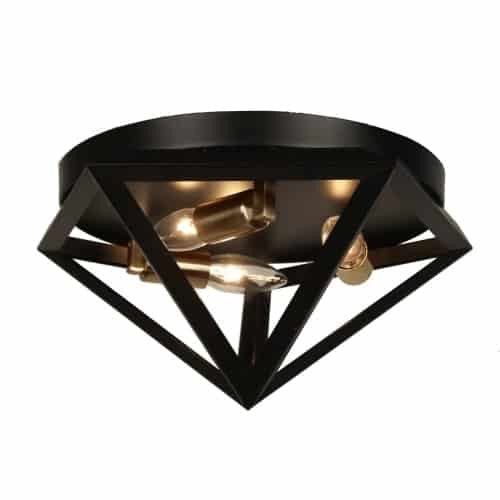 Dainolite Archello 3 Light Flush Mount Matte Black Antique Brass Accents Lamp