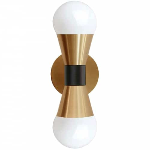 Dainolite Fortuna 2 Light Wall Sconce Aged Brass & Matte Black Lamp
