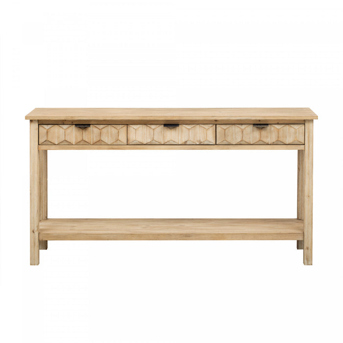 Oliver 60'' Fir Veneer Entryway Table with Honeycomb Design and Drawers, Natural Sofa Table