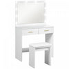 HOMCOM Makeup Vanity Desk and Stool Set with LED Lighted Mirror, White