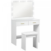 HOMCOM Makeup Vanity Desk and Stool Set with LED Lighted Mirror, White