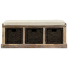 Leif Solid Wood And Rattan Baskets Storage Bench With Cushioned Seat - White | Banc De Rangement Leif En Bois Massif Avec Paniers En Rotin Et Assise Rembourree, Blanc