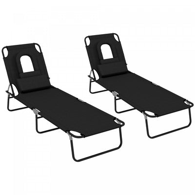 Outsunny 2pcs Adjustable Outdoor Lounge Chair, Garden Folding Chaise Lounge
