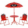 Outsunny Kids Folding Picnic Table And Chair Set Pattern Outdoor Garden Patio Backyard With Removable & Height Adjustable Sun Umbrella Red