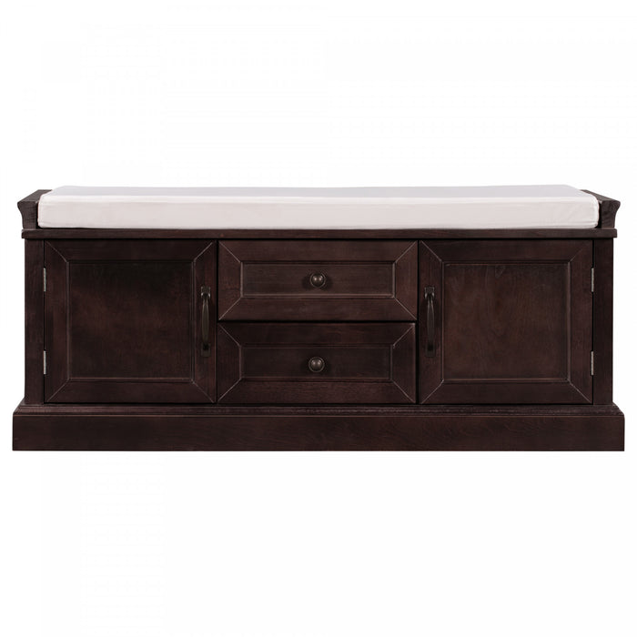 Boyce Solid Wood Storage Bench With 4-door Shoe Cabinet With Cushion -Espresso