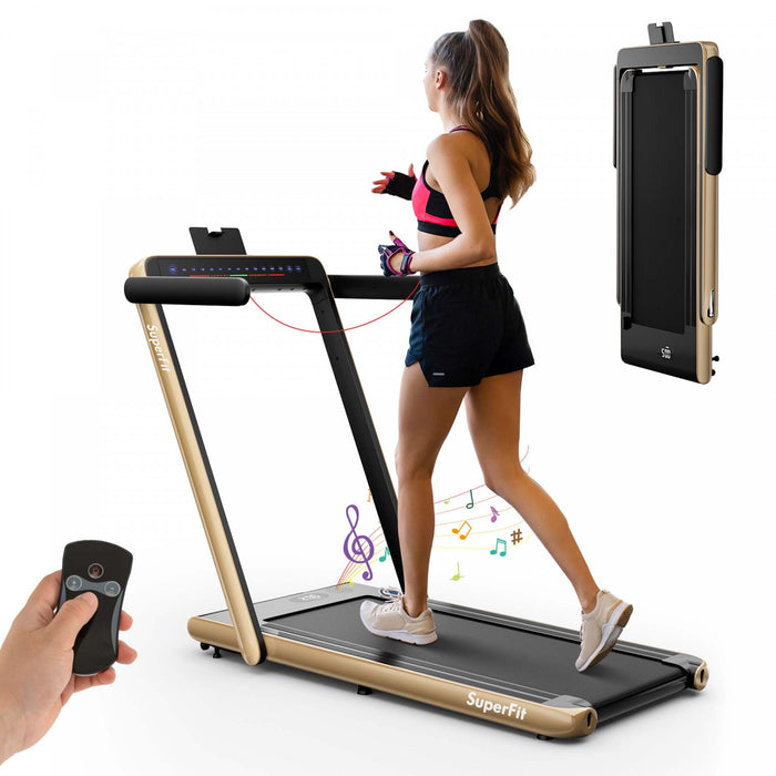 Superfit 2.25hp 2 In 1 Dual Display Folding Treadmill Jogging Machine W/app Control Yellow