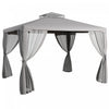 12' Outdoor Patio Gazebo Pavilion Canopy Tent With Netting, Light Grey