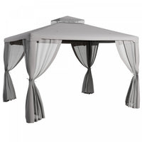 12' Outdoor Patio Gazebo Pavilion Canopy Tent With Netting, Light Grey