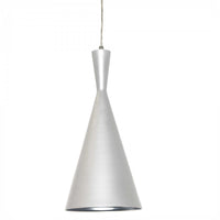 Dainolite Helsinki 1 Light Pendant Cone Matte White Finish Silver Pebbled Interior Lamp