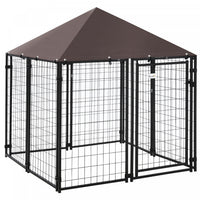 Pawhut Lockable Dog House Kennel With Water-resistant Roof For Small And Medium Sized Pets, 4.6' X 4