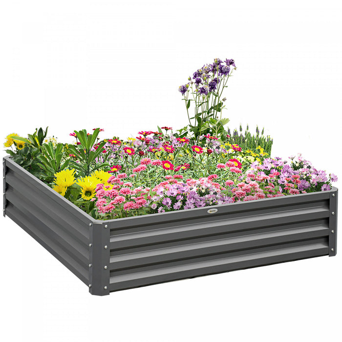 Outsunny 4' X 4' X 1' Raised Garden Bed Galvanized Steel Planter Box For Vegetables, Flowers, Herbs, Light Gray