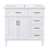 Michael 36" Bathroom Vanity With Ceramic Sink, Soft-close Doors, And Four Storage Drawers - White | Michael Meuble-lavabo De Salle De Bain 36" Avec Lavabo En Ceramique, Portes A Fermeture Douce Et Quatre Tiroirs De Rangement - Blanc