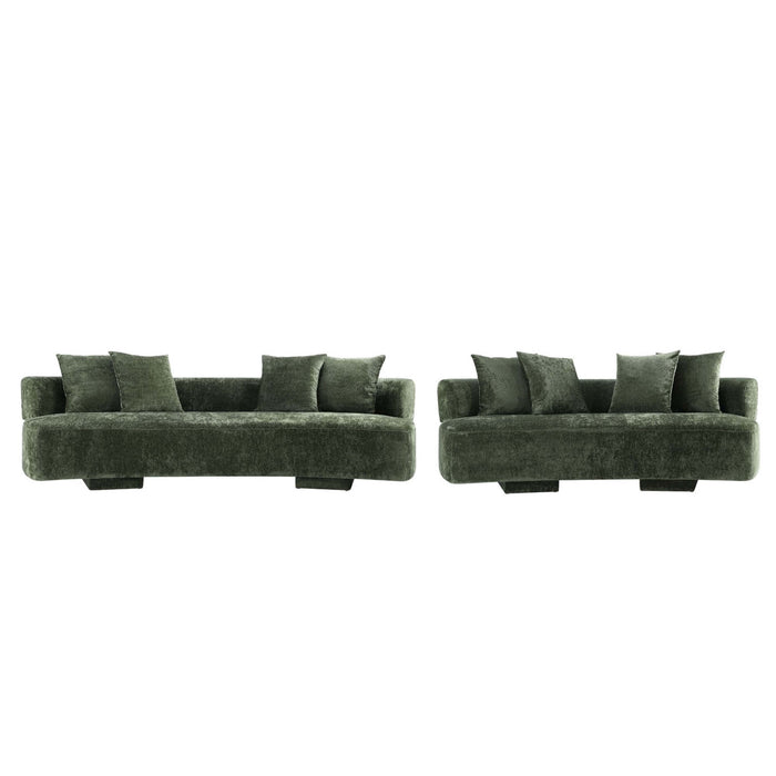 Verandah Mid-Century Modern 2-Piece Sofa Set in Olive Green