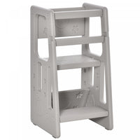 Qaba Toddler Kitchen Helper 2 Step Stool With Adjustable Height Platform And Safety Rail, Grey
