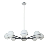 Dainolite Sofia 8 Light Chandelier Matte Black/Polished Chrome White Opal Glass Lamp