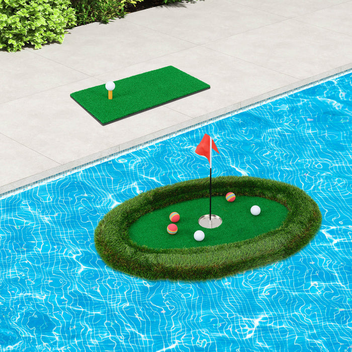 Costway Oval Floating Golf Green Includes Golf Hitting Mat 6 Golf Balls Golf Flag