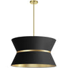 Dainolite Caterine 4 Light Pendant 24" Dia Aged Brass Finish Gold Ring/Black Shade Lamp|Luminaire suspendu Caterine de Dainolite de 24 po de diamètre, avec abat-jour noir, anneau argenté, fini laiton vieilli et 4 ampoules