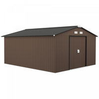 Outsunny 11' X 13' Garden Storage Shed W/ Steel Foundation Kit, Brown