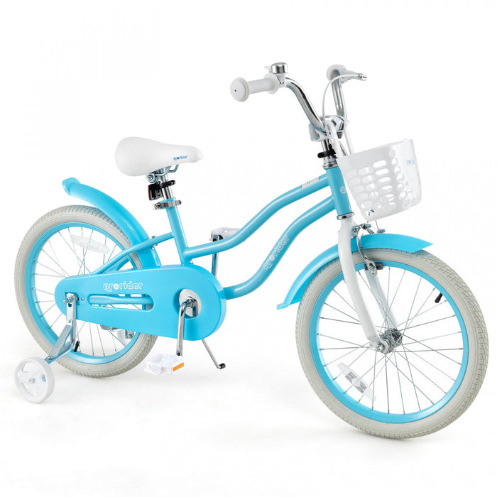 Prorider 18\" Kids Bike Toddler Bicycle With Training Wheel Kickstand For 4-8 Years Blue