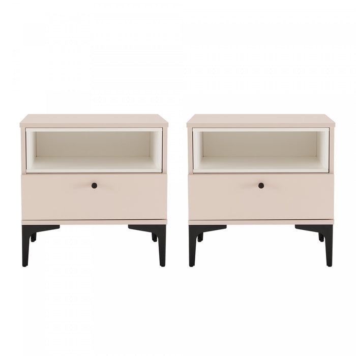 Amara Modern 20\" Nightstand in Pale Rose and White (1-Drawer) - Set of 2
